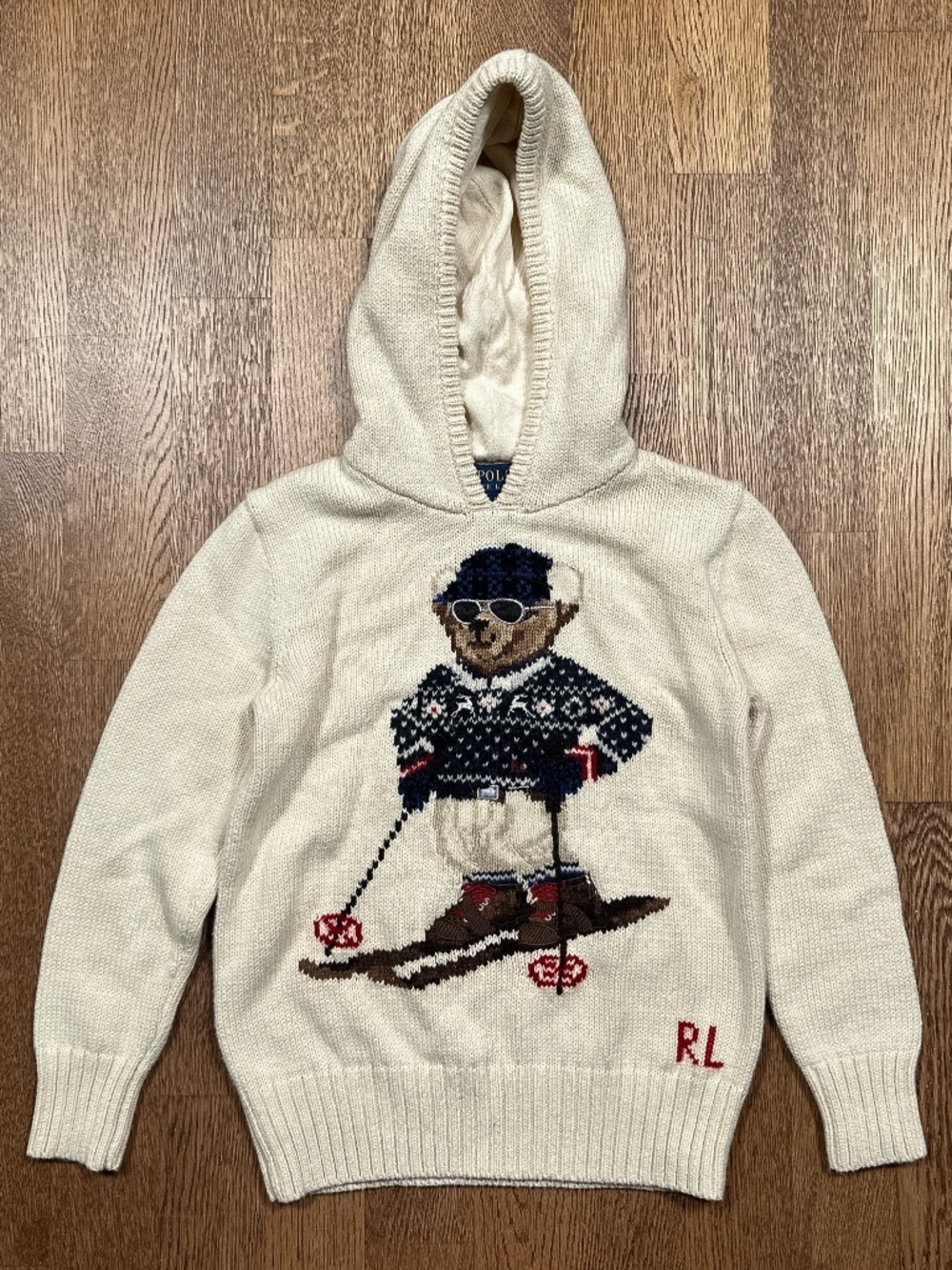 Polo Ralph Lauren Polo Bear Ski Cotton Blend Hooded Knit Sweater Boys 6